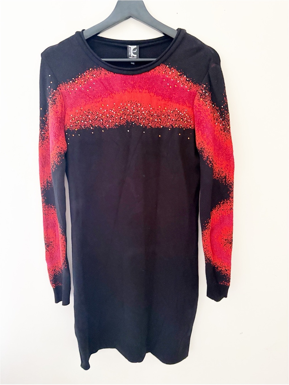 Tricot Chic Black and red Sweater Dress Made in Italy